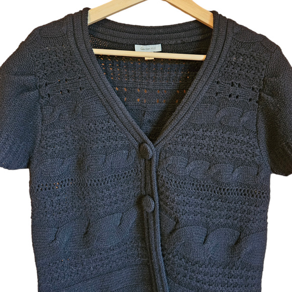 Garnet Hill Short Sleeve Cartigan Sweater Lambswool Black Women's Large - Picture 3 of 8